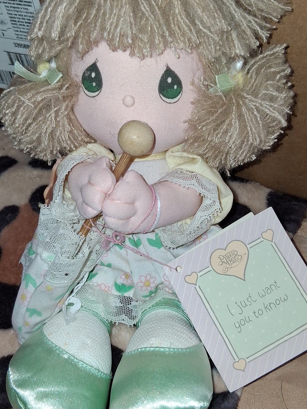 10 Precious Moments Green-Accented Plush Doll with Rattle
